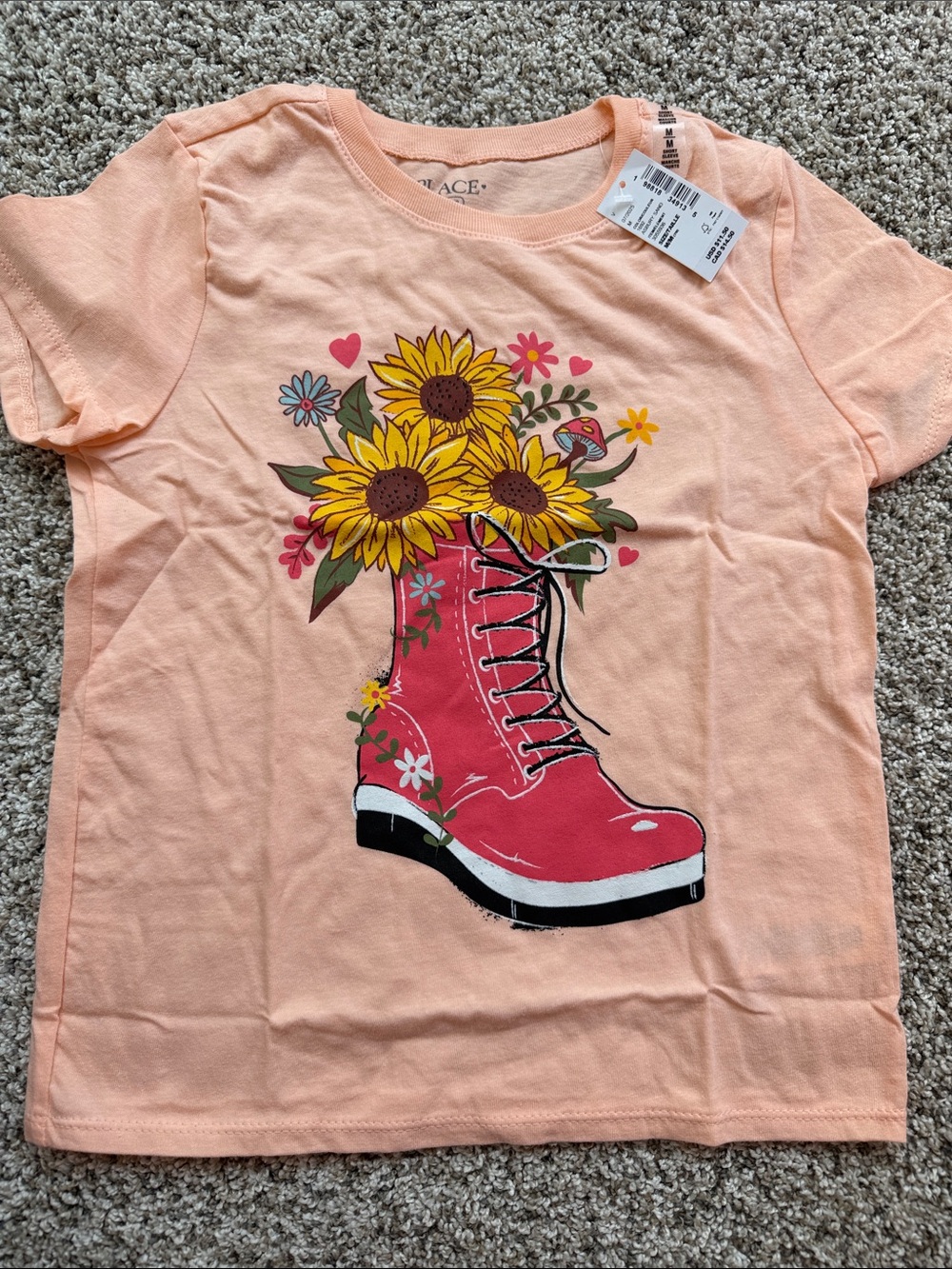 The Children's Place Peach Tee with Pink Boot & Sunflowers